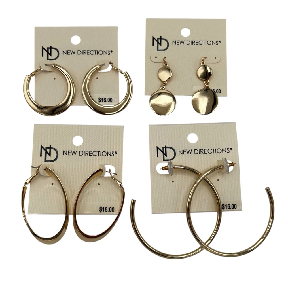 NWT New Directions Gold Tone Pierced Earrings Lot: Hoops, & Dangles